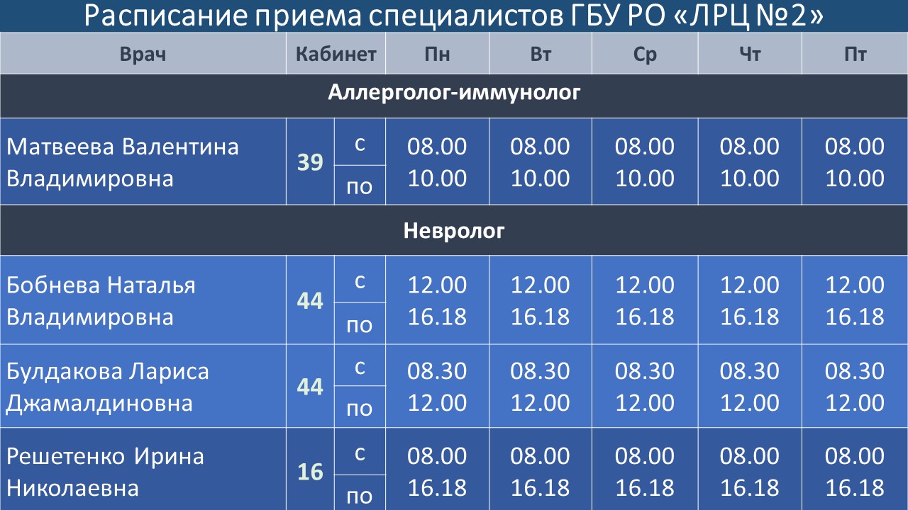 Расписание работы — ГБУ РО 